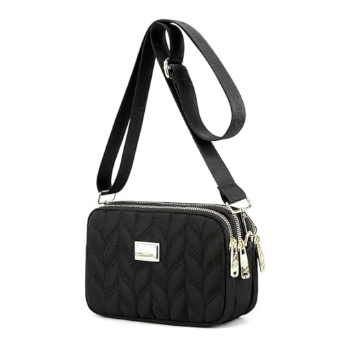 PALAY® Phone Sling Bag Small Shoulder Bag Nylon Crossbody Sling Bag Triple Layer Zip-up Bag Dainty Quilting Fashion Casual Phone Pouch Evening Bag with Detachble Shoulder Strap, 20x8x13cm, Black PALAY® Phone Sling Bag Small Shoulder Bag Nylon Crossbody Sling Bag Triple Layer Zip-up Bag Dainty Quilting Fashion Casual Phone Pouch Evening Bag with Detachble Shoulder Strap, 20x8x13cm, Black